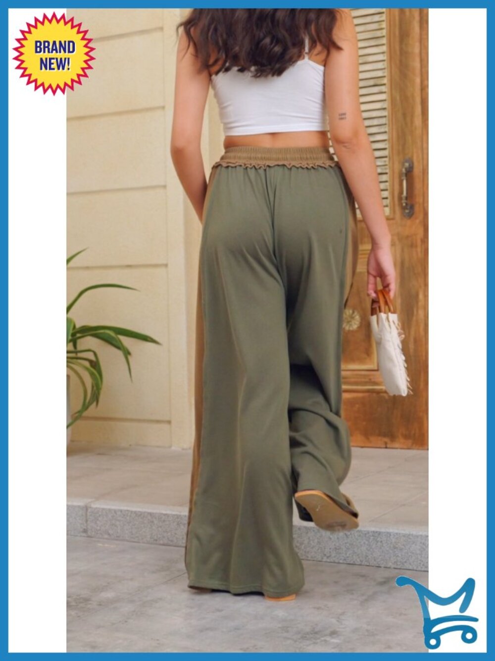 Colorblock Wide Leg Baggy Sweatpants High Rise Drawstring Palazzo Pants - Picture 6 of 6